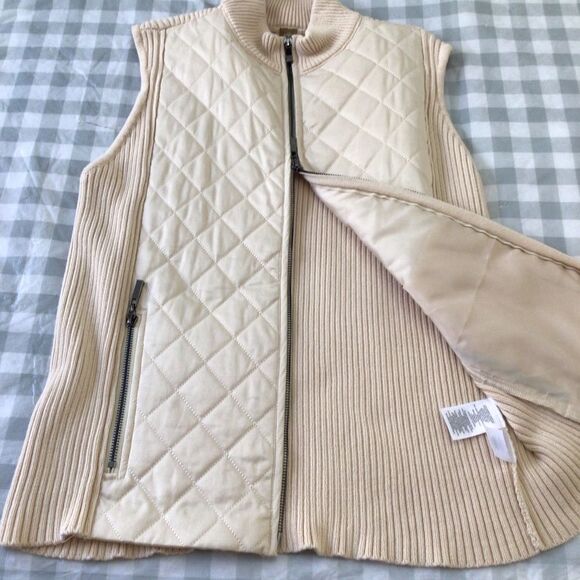 ANN Klein nude cotton quilted zip-up sleeveless vest large Ecru - Picture 9 of 15